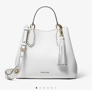 Michael Kors Brooklyn White Leather Satchel with Extra Strap